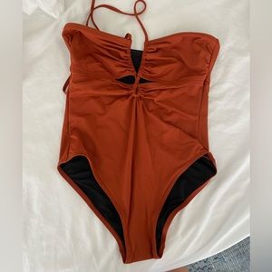 Banana republic, double keyhole, one piece, bathing suit, rustic, orange